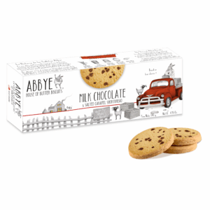Butter cookie with milk chocolate and salted caramel.