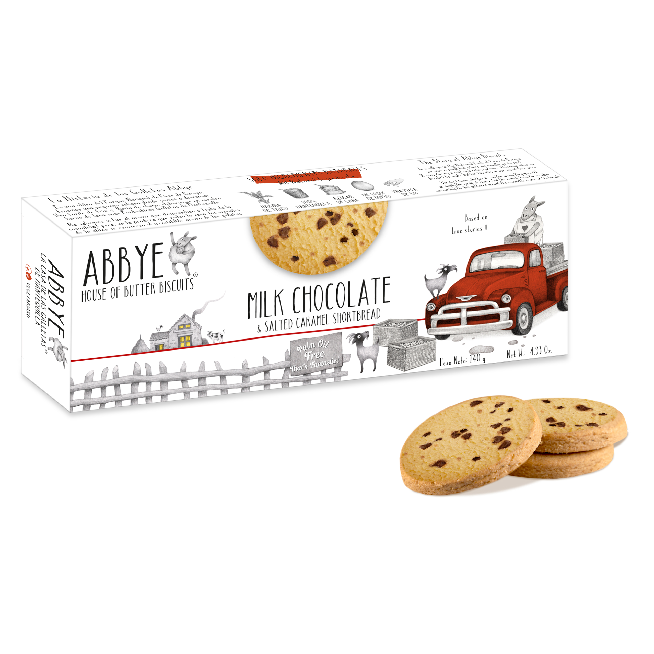 Butter cookie with milk chocolate and salted caramel.